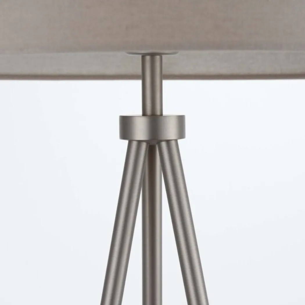 Tri Matte Nickel Tripod Floor Lamp with Grey Shade
