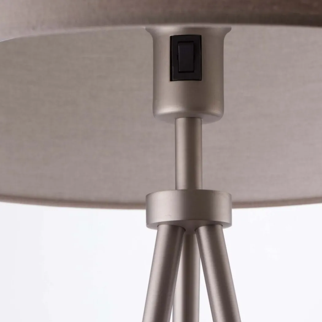 Tri Matte Nickel Tripod Floor Lamp with Grey Shade