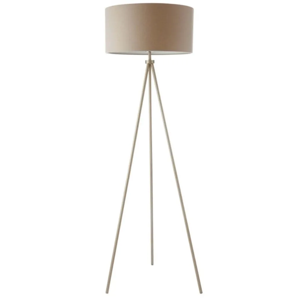 Tri Matte Nickel Tripod Floor Lamp with Grey Shade