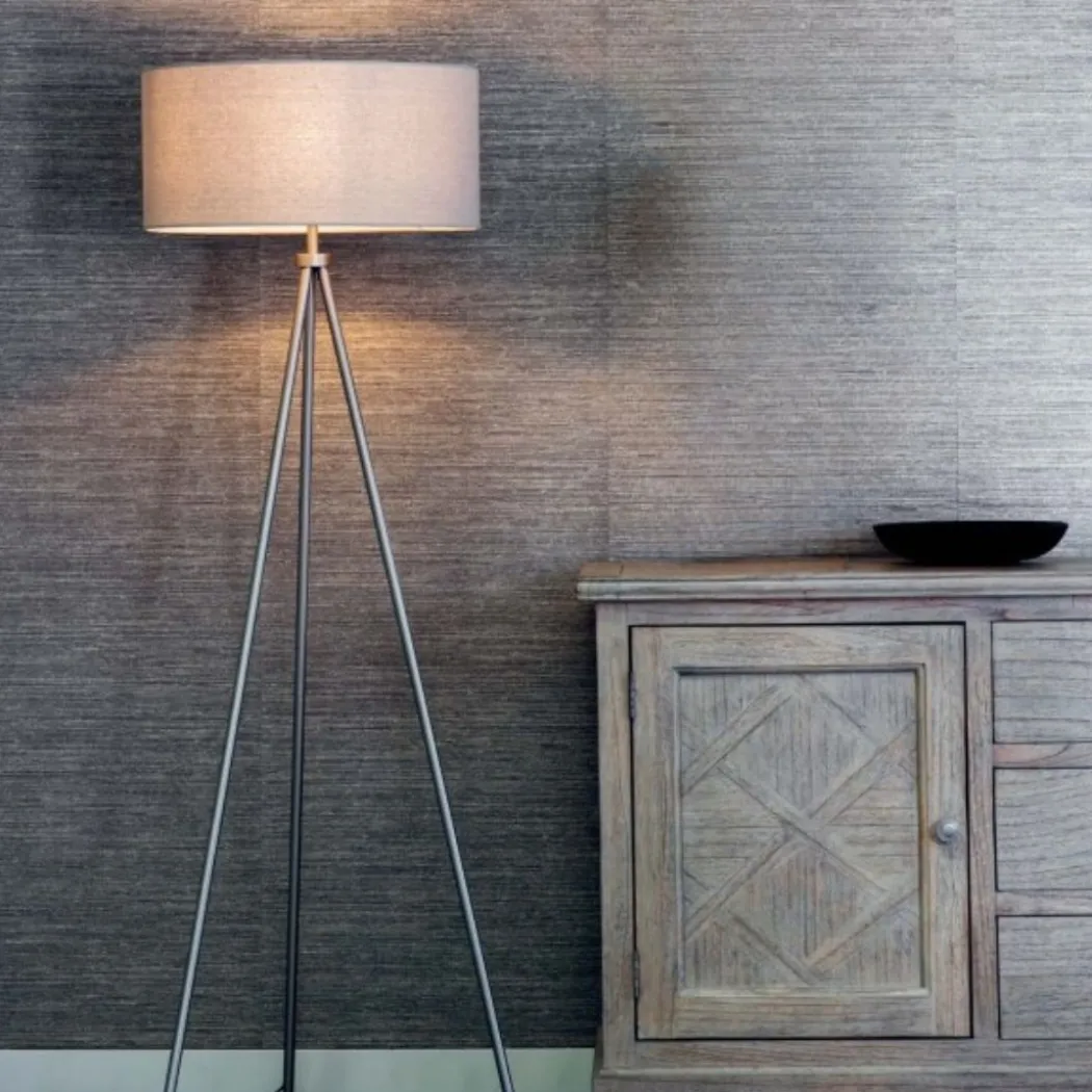 Tri Matte Nickel Tripod Floor Lamp with Grey Shade