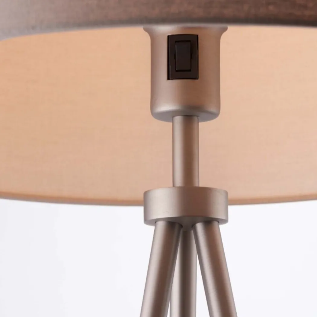 Tri Matte Nickel Tripod Floor Lamp with Grey Shade