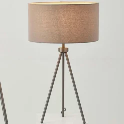 Tri Matte Nickel Tripod Table Lamp with Grey Shade