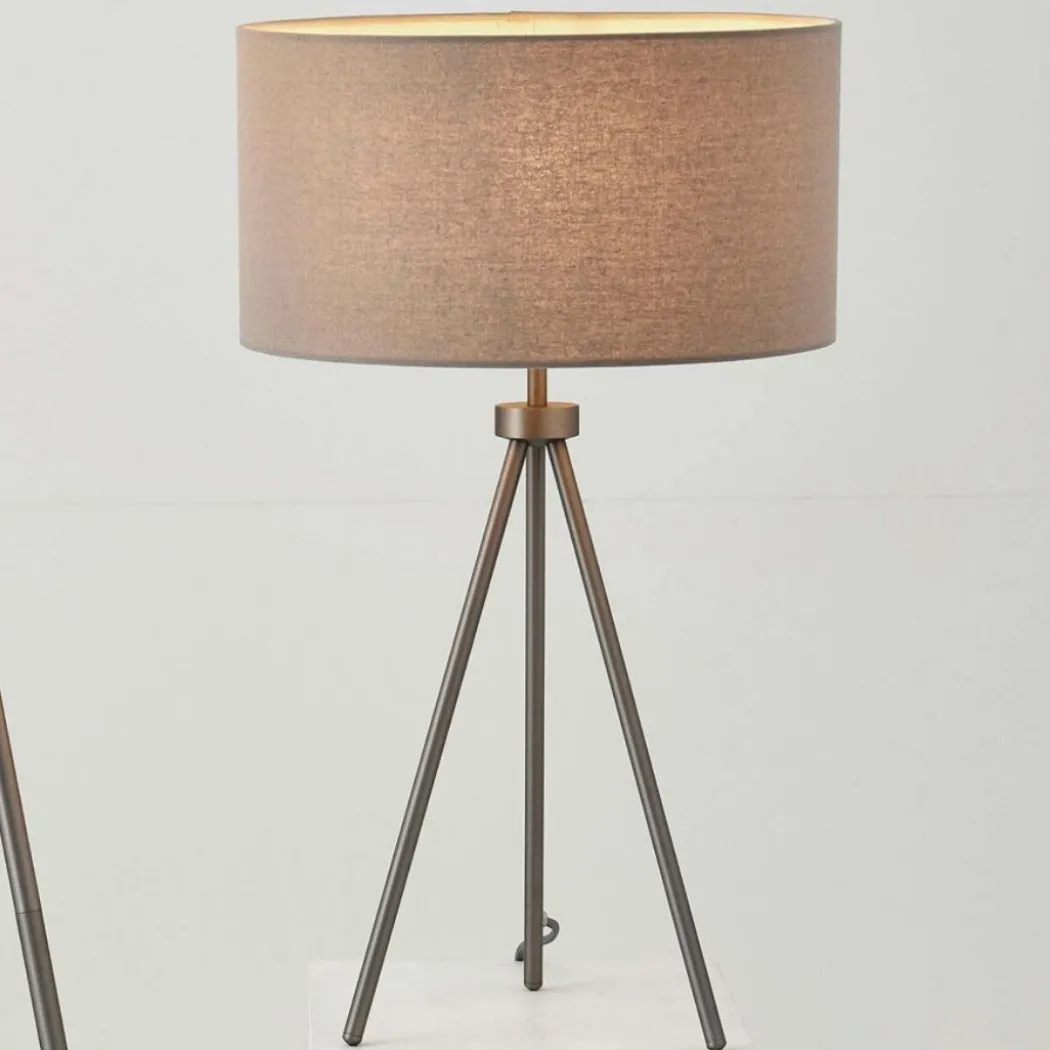 Tri Matte Nickel Tripod Table Lamp with Grey Shade