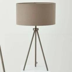 Tri Matte Nickel Tripod Table Lamp with Grey Shade