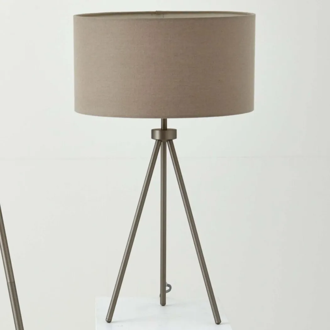 Tri Matte Nickel Tripod Table Lamp with Grey Shade