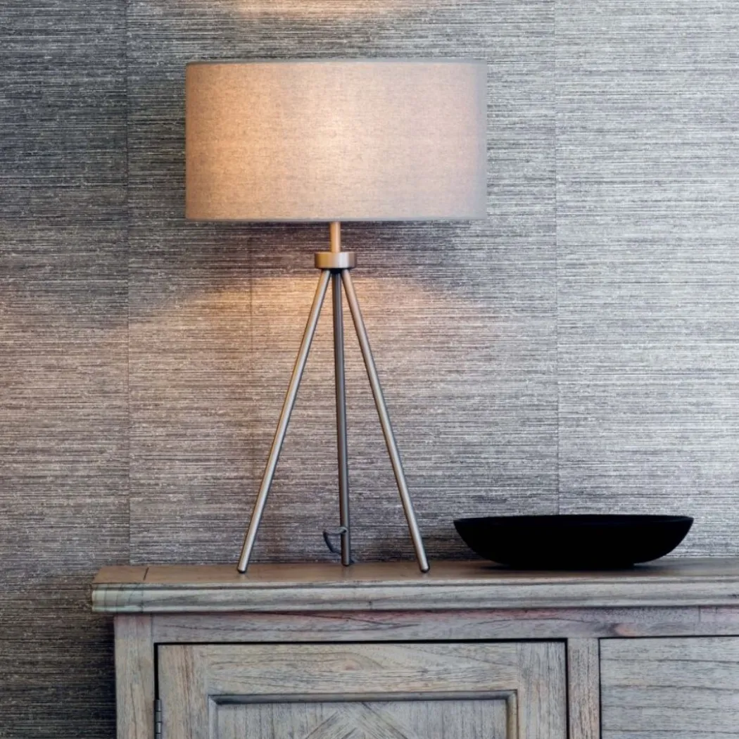 Tri Matte Nickel Tripod Table Lamp with Grey Shade