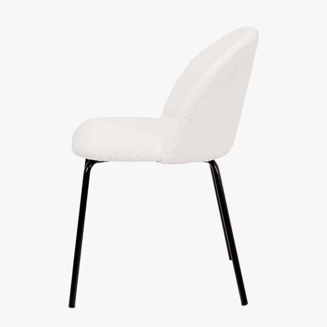 Turi White Bouclé Fabric and Black Metal Dining Chair