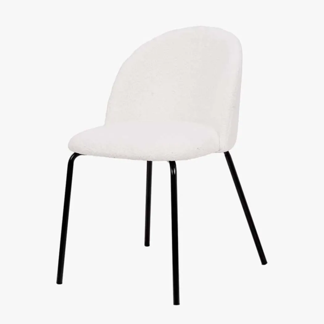 Turi White Bouclé Fabric and Black Metal Dining Chair