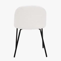 Turi White Bouclé Fabric and Black Metal Dining Chair