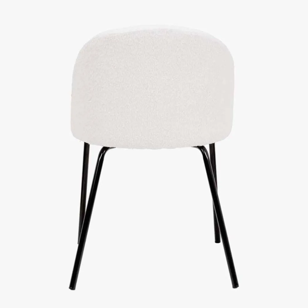 Turi White Bouclé Fabric and Black Metal Dining Chair