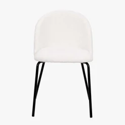 Turi White Bouclé Fabric and Black Metal Dining Chair
