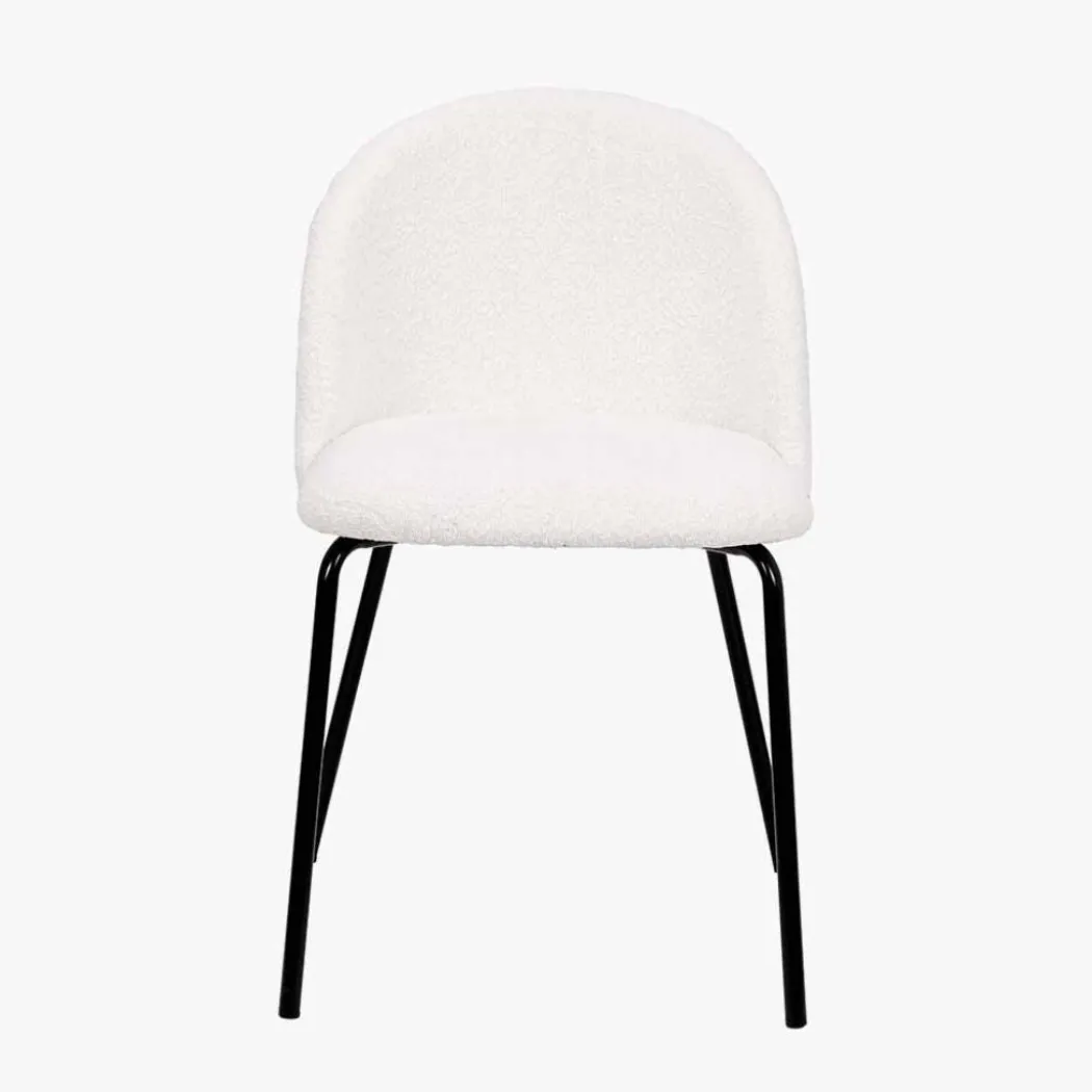 Turi White Bouclé Fabric and Black Metal Dining Chair