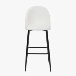 Turi White Bouclé Fabric and Black Metal Bar Stool