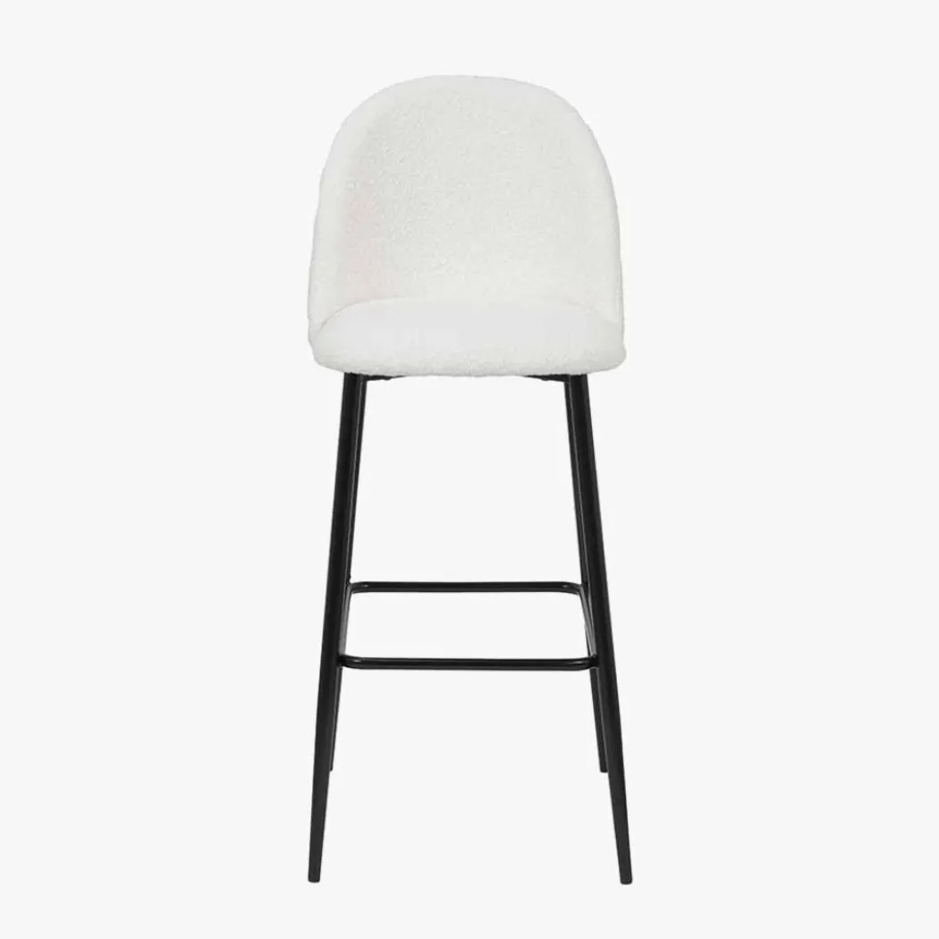 Turi White Bouclé Fabric and Black Metal Bar Stool