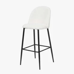 Turi White Bouclé Fabric and Black Metal Bar Stool