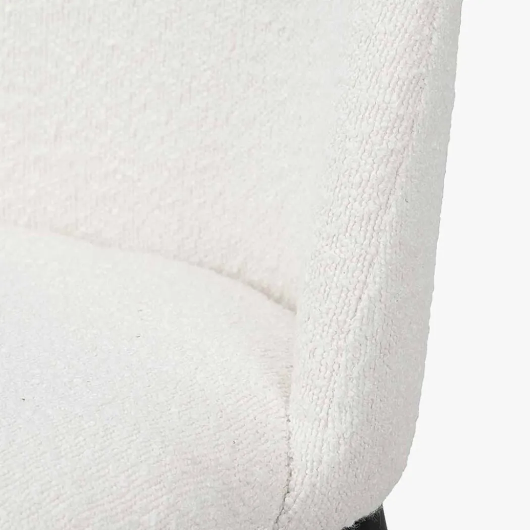 Turi White Bouclé Fabric and Black Metal Bar Stool