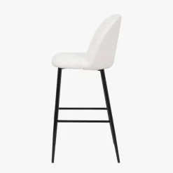 Turi White Bouclé Fabric and Black Metal Bar Stool