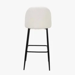 Turi White Bouclé Fabric and Black Metal Bar Stool