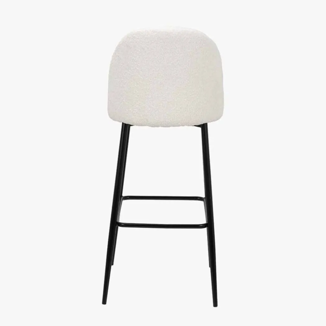 Turi White Bouclé Fabric and Black Metal Bar Stool