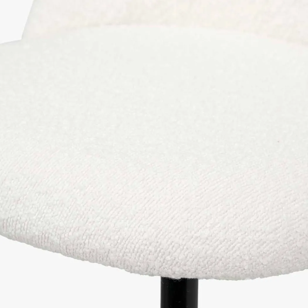 Turi White Bouclé Fabric and Black Metal Bar Stool