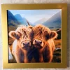Twin Baby Highland Cows Artwork with Gold Frame