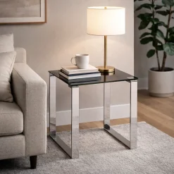Twinkle Black Sparkle Glass End Table