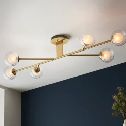 Udo 6 Light Satin Brass Semi Flush Ceiling Light
