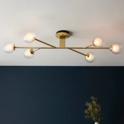 Udo 6 Light Satin Brass Semi Flush Ceiling Light