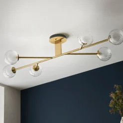 Udo 6 Light Satin Brass Semi Flush Ceiling Light