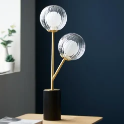 Udo 2 Light Satin Brass Table Lamp with Glass Shades