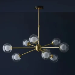 Udo 9 Light sating Brass Ceiling Pendant