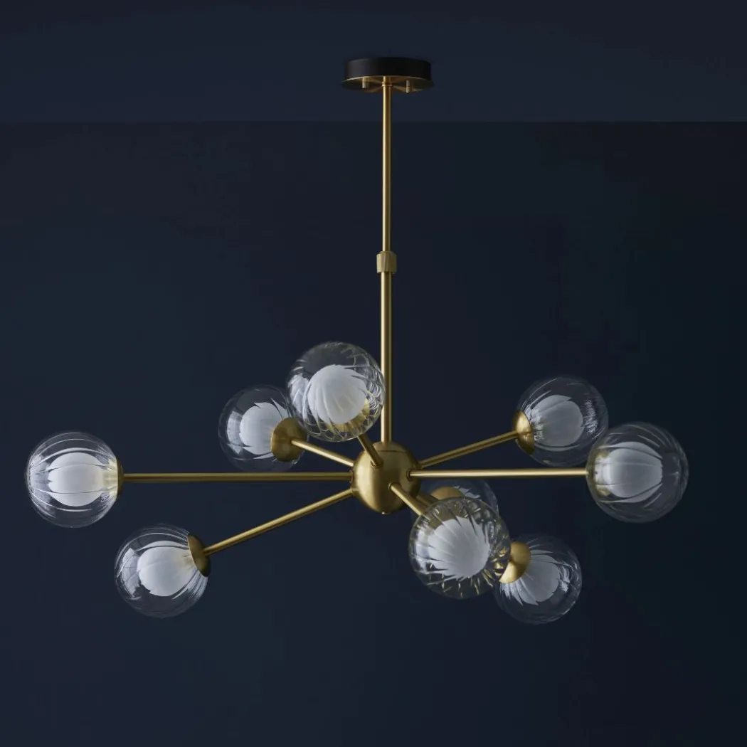 Udo 9 Light sating Brass Ceiling Pendant