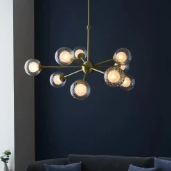 Udo 9 Light sating Brass Ceiling Pendant