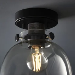 Urban Matte Black & Glass Flush Ceiling Light
