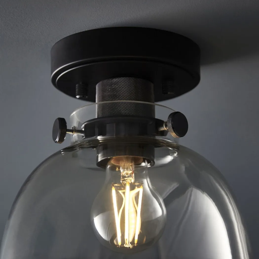 Urban Matte Black & Glass Flush Ceiling Light