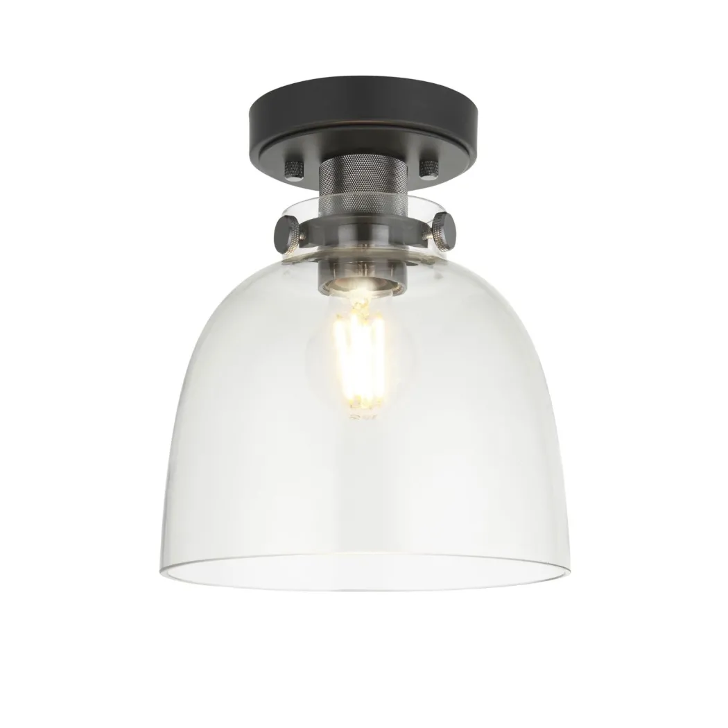 Urban Matte Black & Glass Flush Ceiling Light