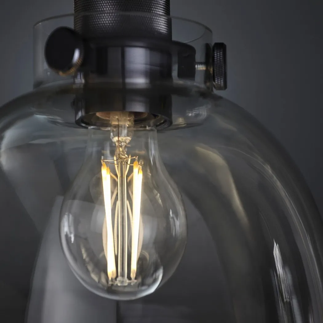 Urban Matte Black & Glass Flush Ceiling Light