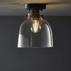 Urban Matte Black & Glass Flush Ceiling Light