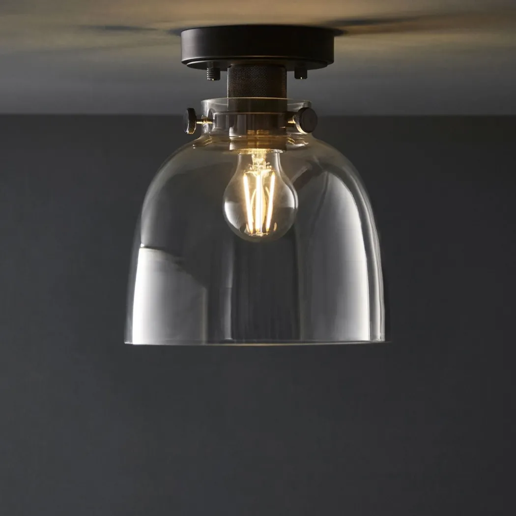 Urban Matte Black & Glass Flush Ceiling Light