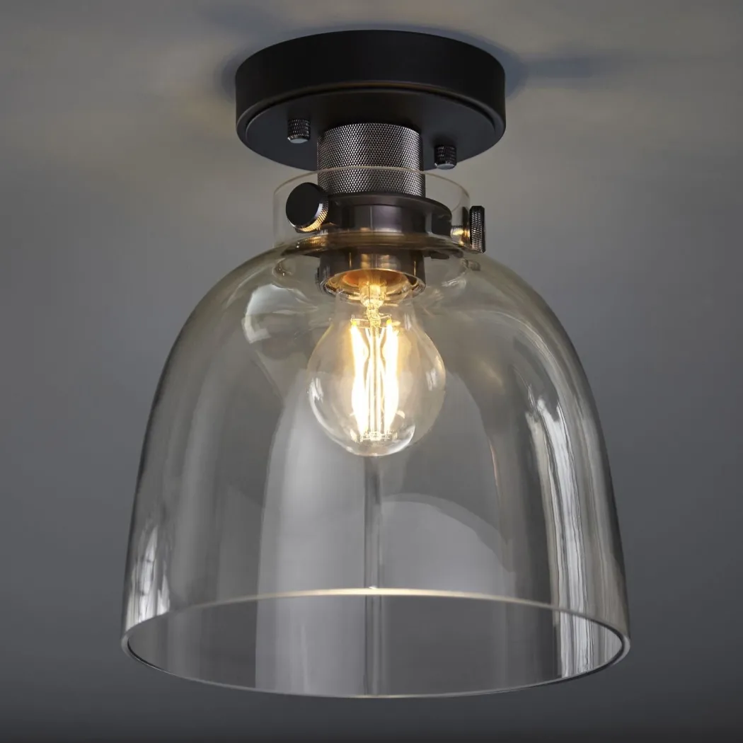 Urban Matte Black & Glass Flush Ceiling Light