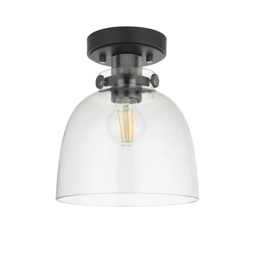 Urban Matte Black & Glass Flush Ceiling Light