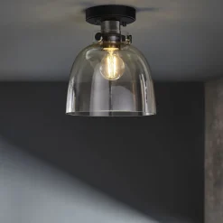 Urban Matte Black & Glass Flush Ceiling Light