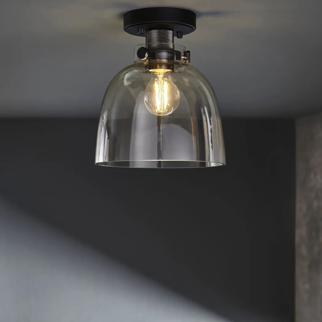 Urban Matte Black & Glass Flush Ceiling Light