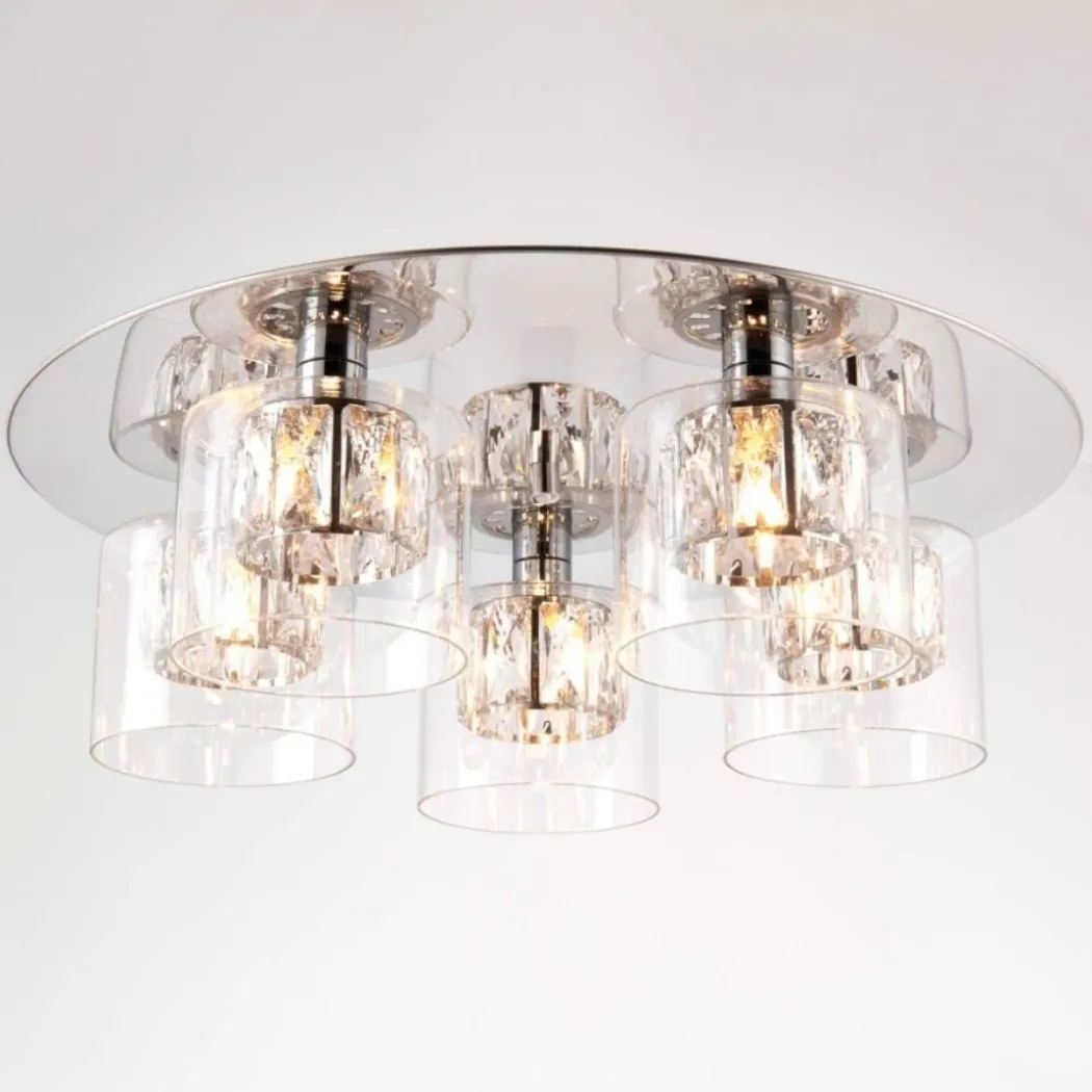 Verina 5-Light Flush Chrome and Crystal Ceiling Light