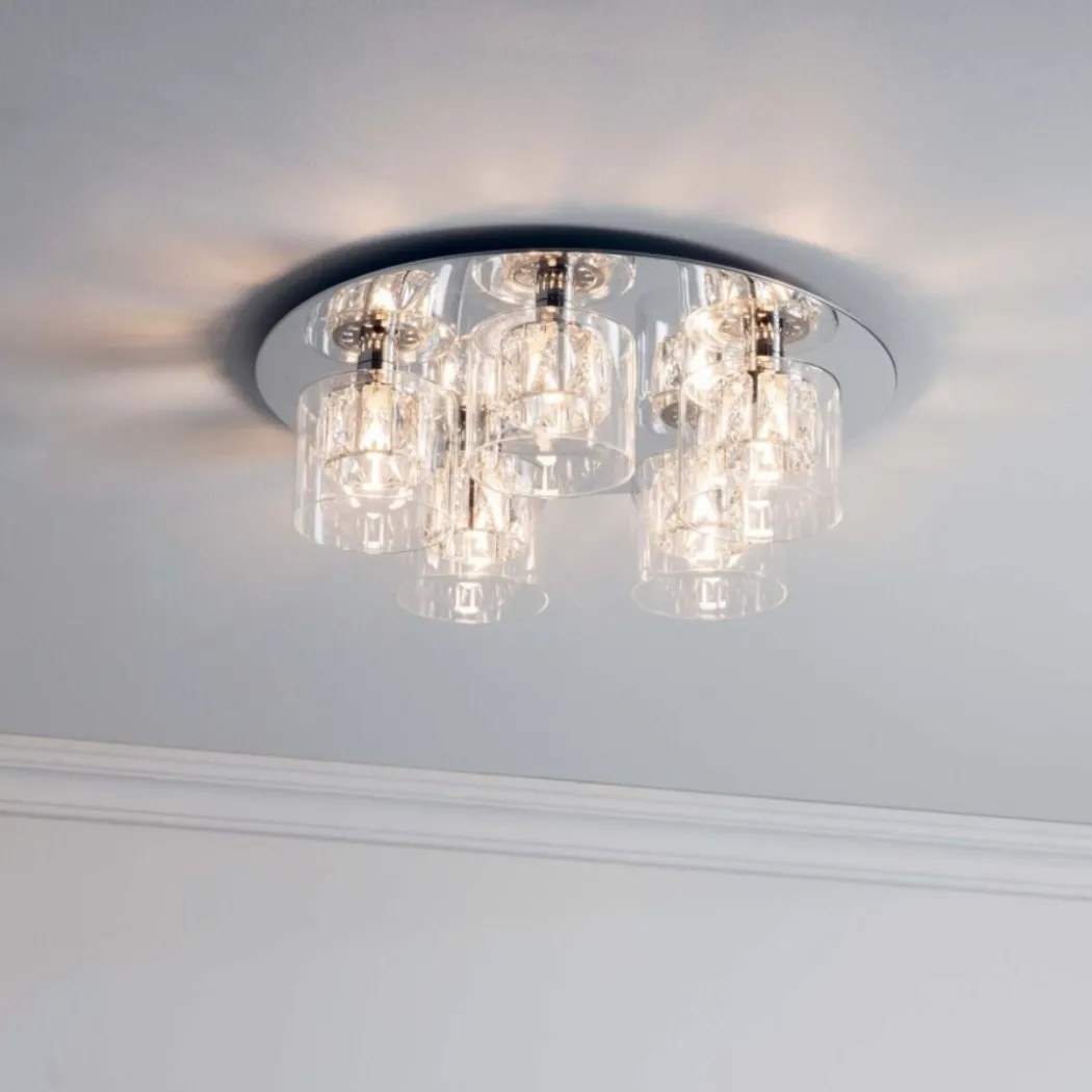 Verina 5-Light Flush Chrome and Crystal Ceiling Light
