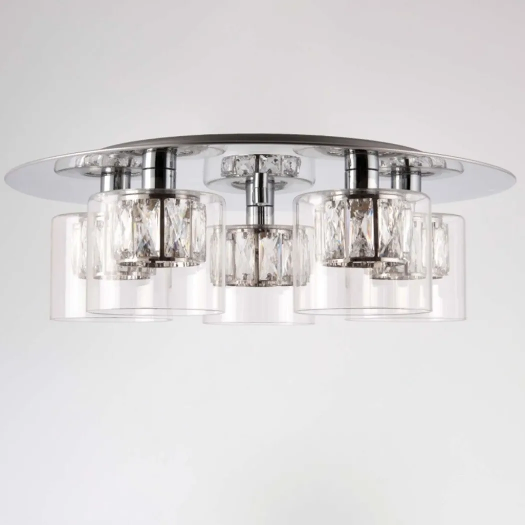 Verina 5-Light Flush Chrome and Crystal Ceiling Light