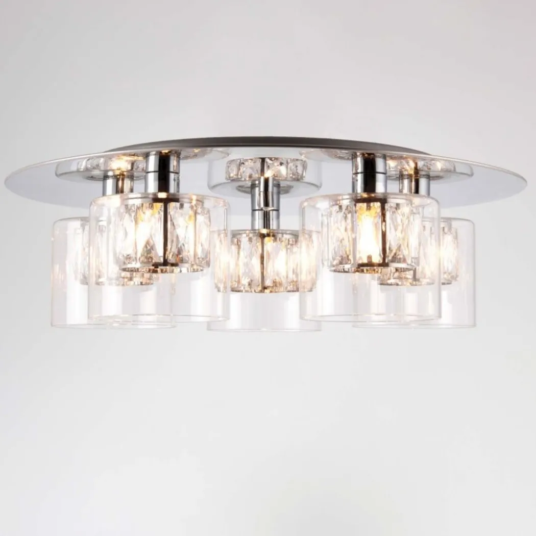 Verina 5-Light Flush Chrome and Crystal Ceiling Light