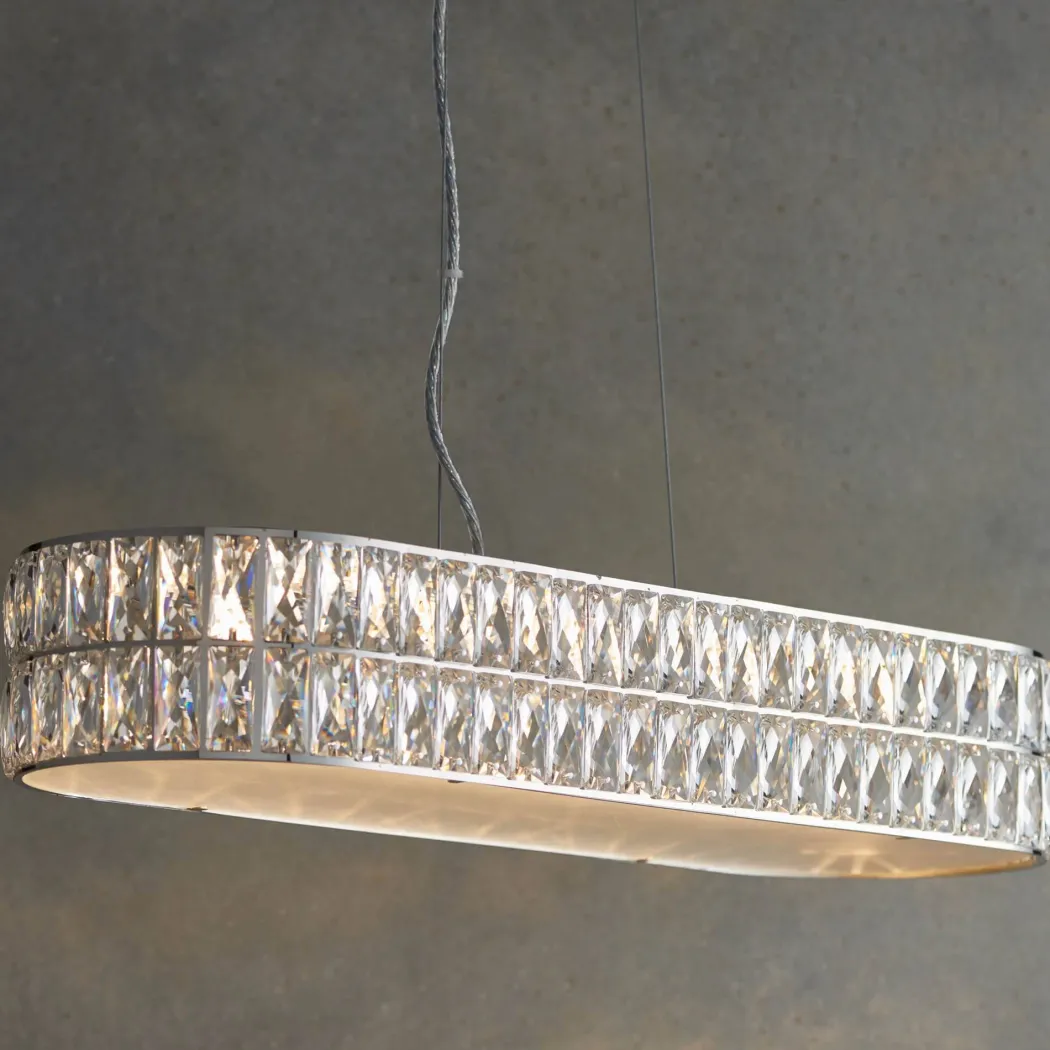 Verina Polished Chrome & Crystal LED Linear Pendant Ceiling Light