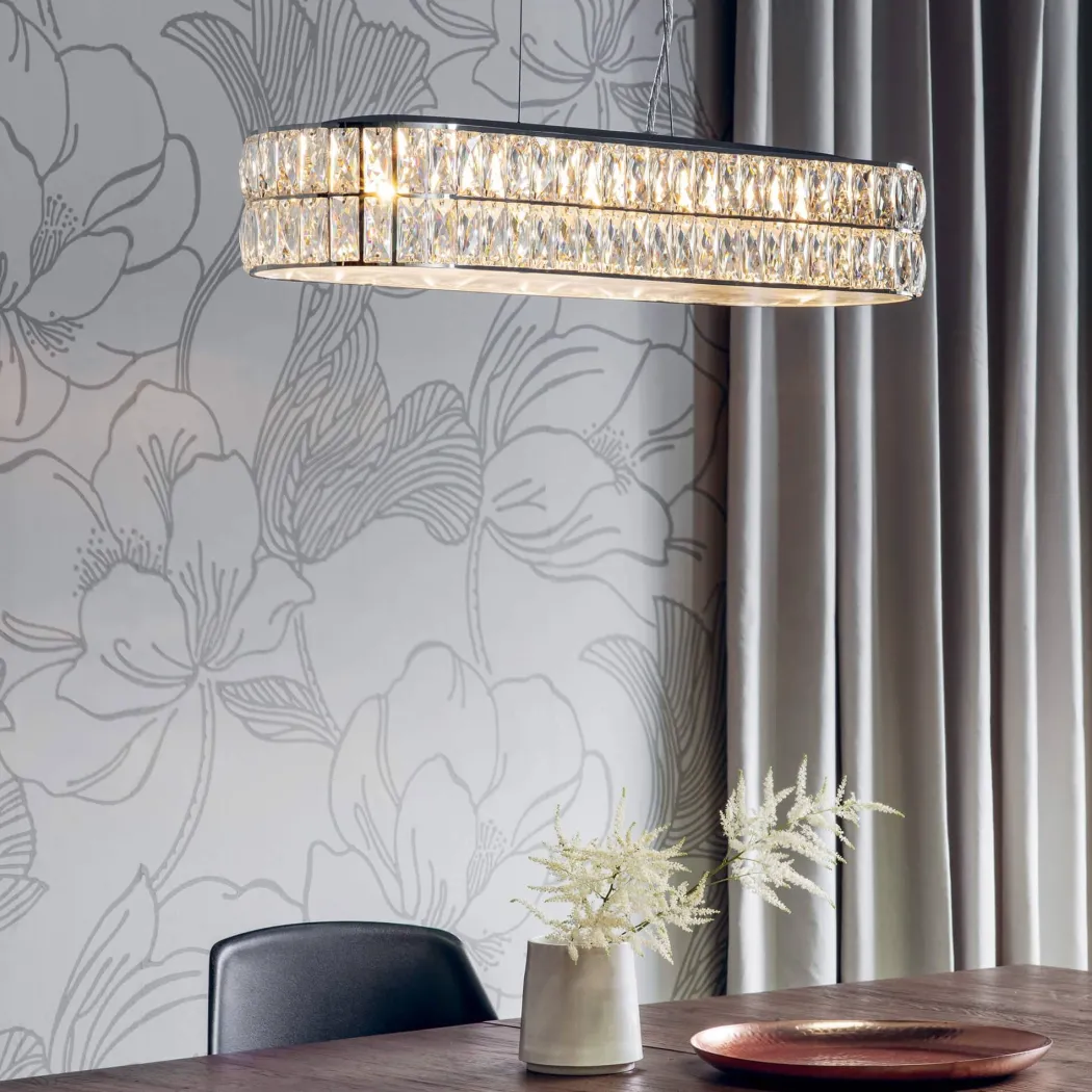Verina Polished Chrome & Crystal LED Linear Pendant Ceiling Light