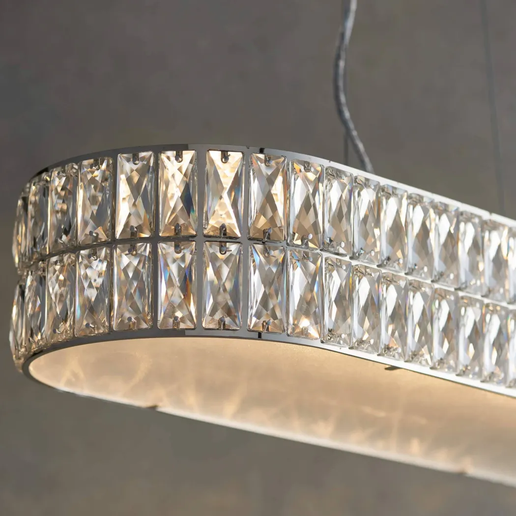 Verina Polished Chrome & Crystal LED Linear Pendant Ceiling Light